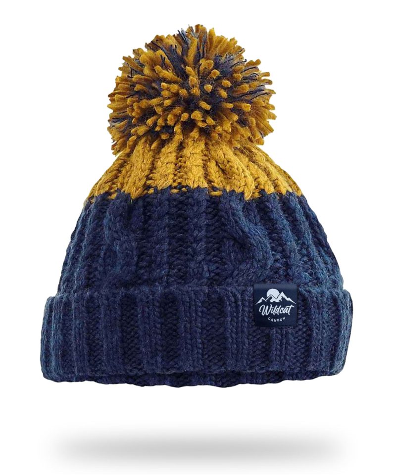 Snowseeker - Adults Bobble Hat (Navy & Mustard)