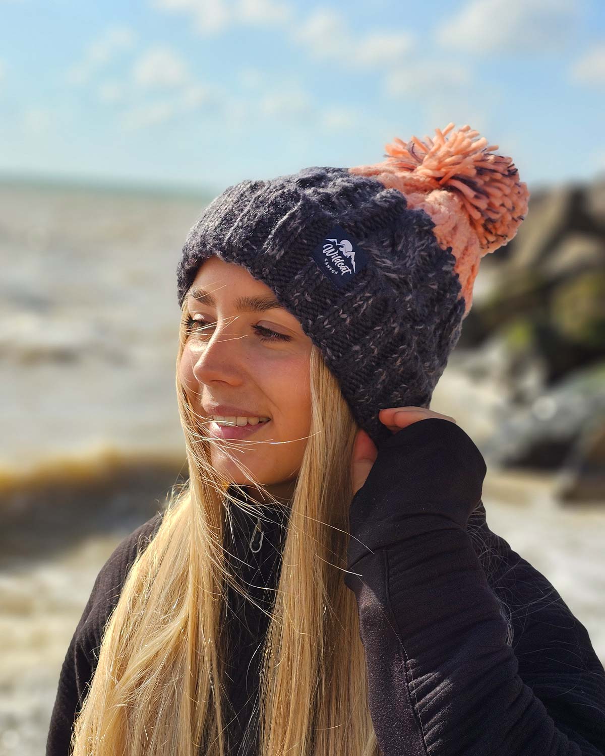Snowseeker - Adults Bobble Hat (Graphite & Blush) - Image 3