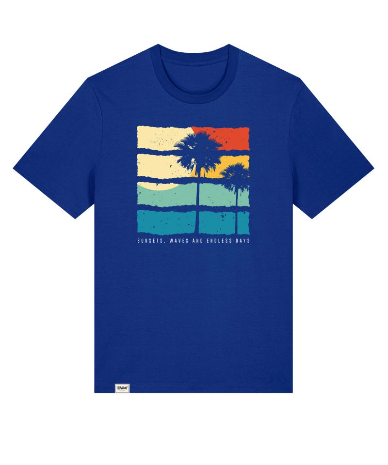 Wildcat Canyon Sunsets, Waves & Endless Days Men's Organic Cotton T-Shirt in Worker Blue