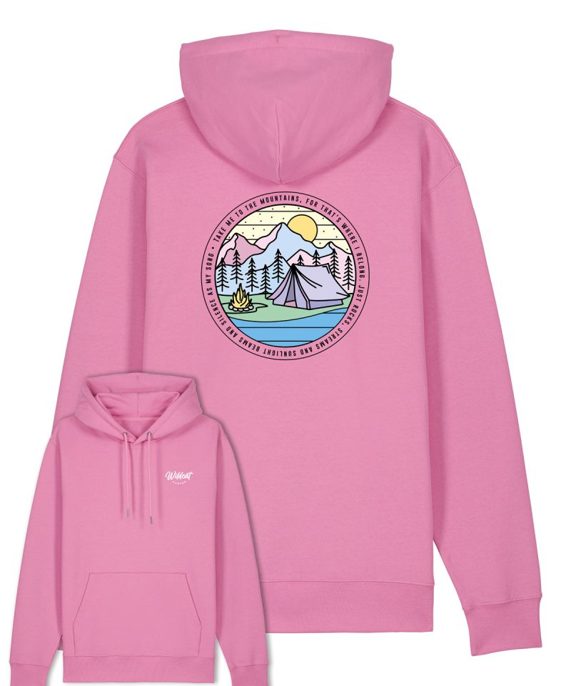 Wildcat Canyon Take Me To The Mountains Women's Organic Cotton Hoodie in Bubble Pink