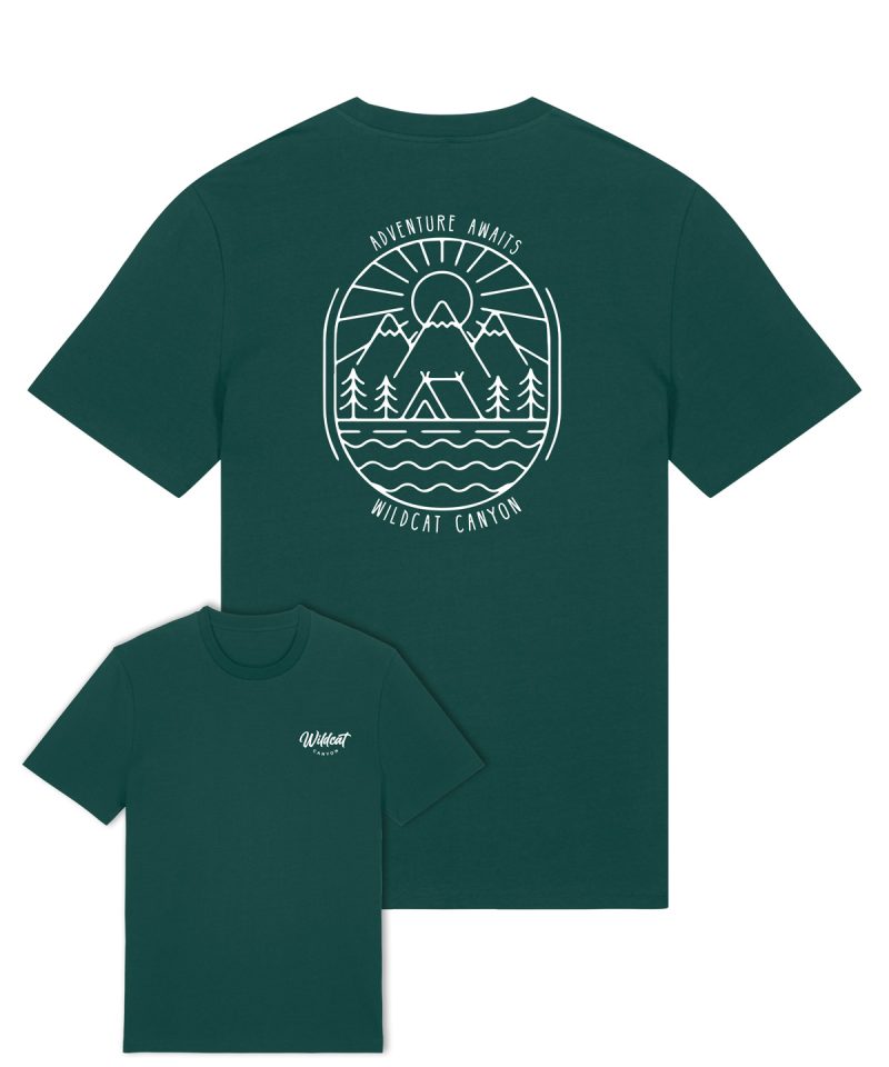 Wildcat Canyon Adventure Awaits Mens Organic Cotton T-Shirt in Glazed Green