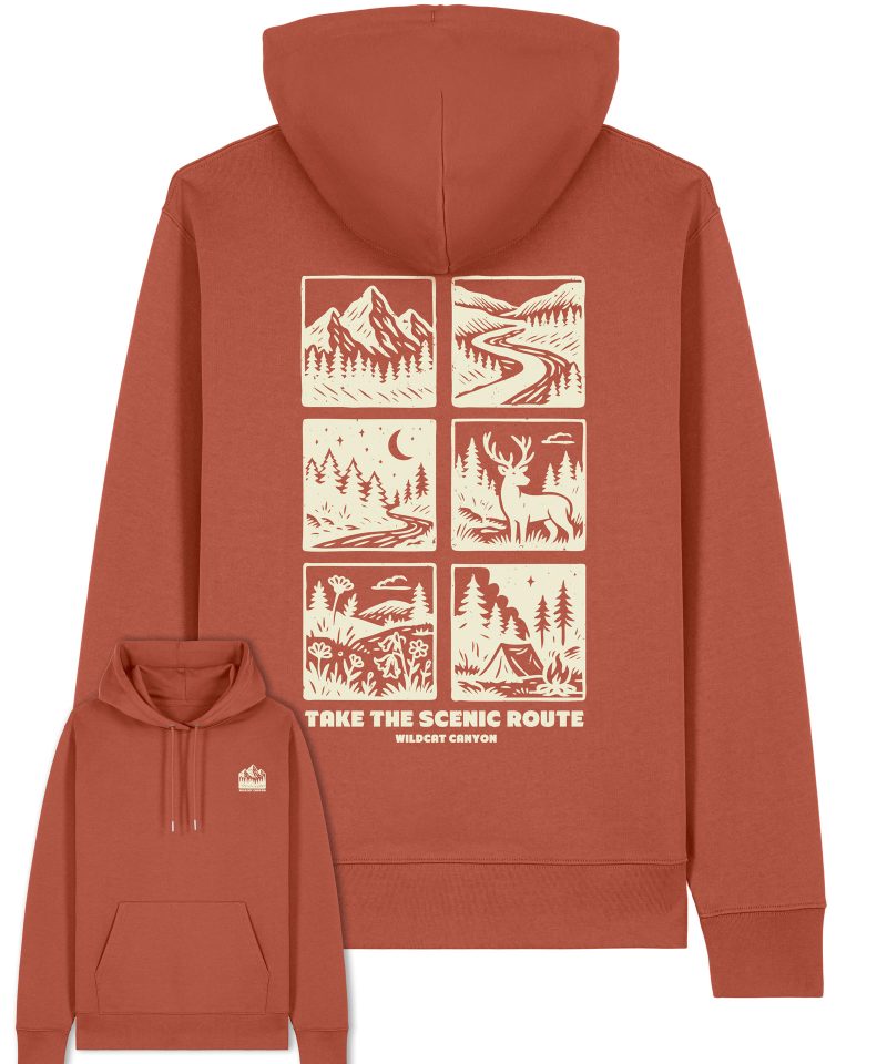 Wildcat Canyon Take The Scenic Route Unisex Organic Cotton Hoodie in Heritage Brown