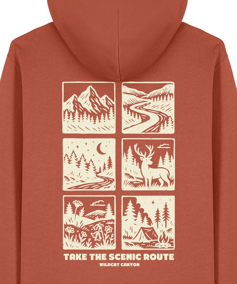 Wildcat Canyon Take The Scenic Route Unisex Organic Cotton Hoodie in Heritage Brown