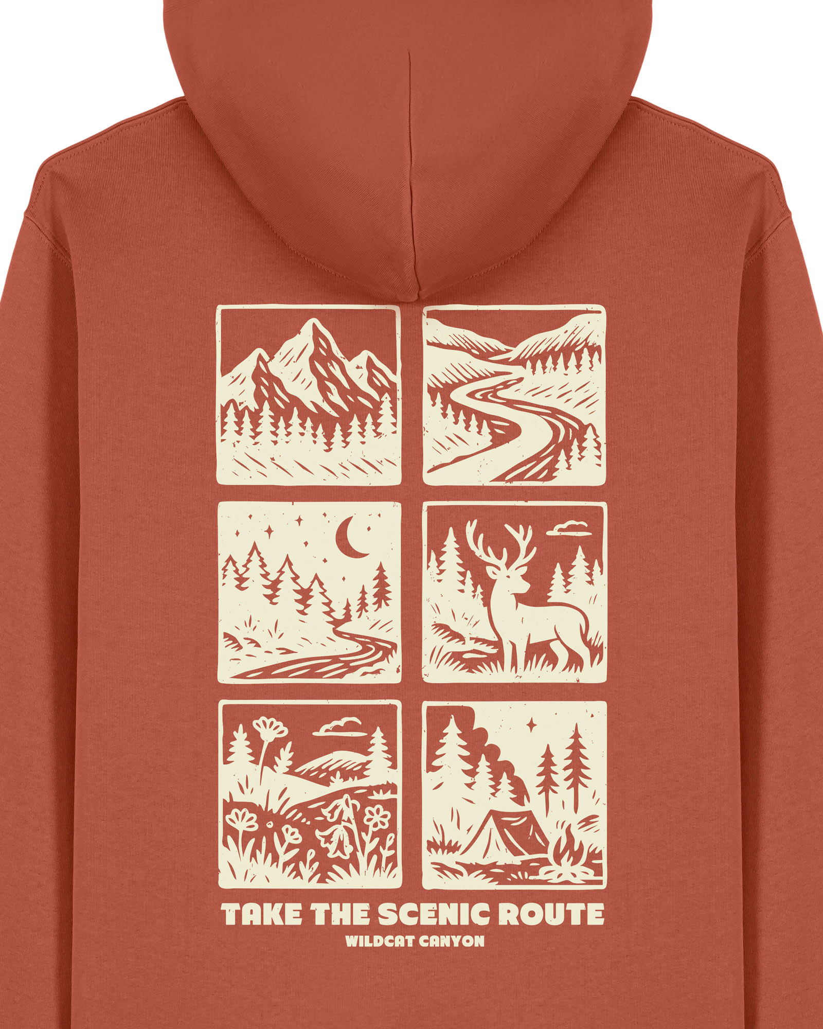 Wildcat Canyon Take The Scenic Route Unisex Organic Cotton Hoodie in Heritage Brown