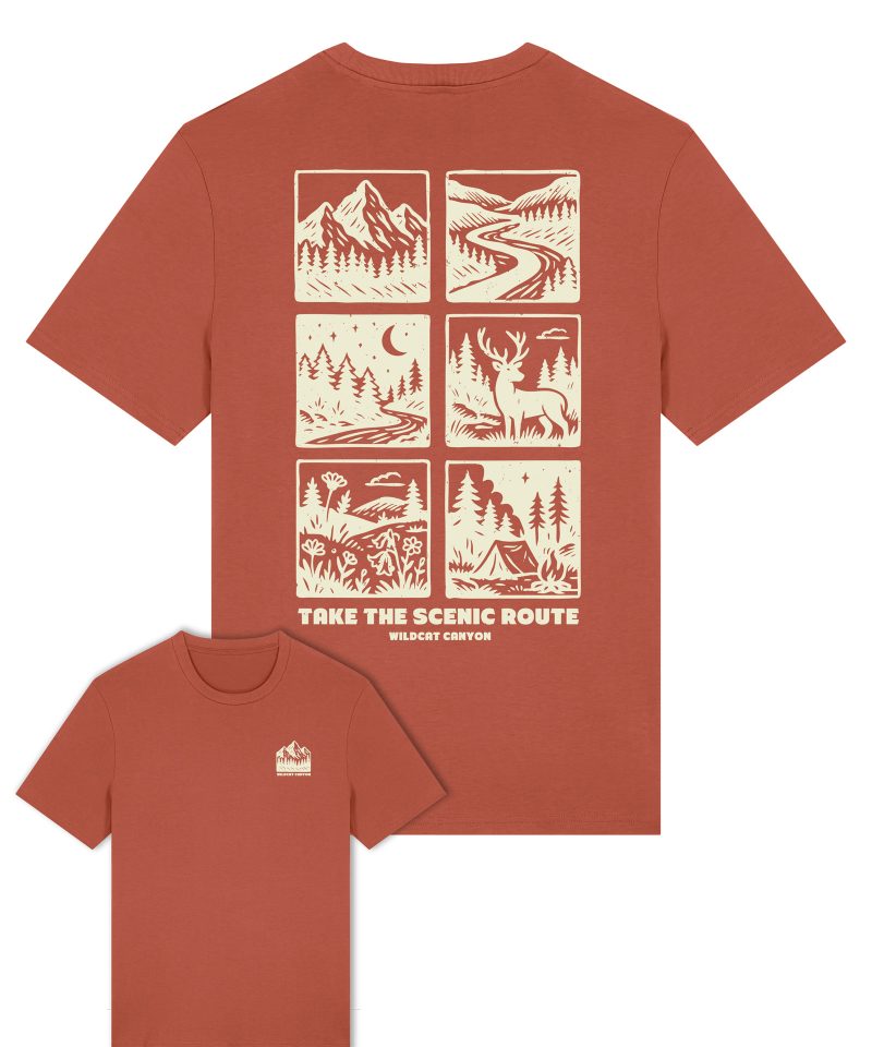 Wildcat Canyon Take The Scenic Route Men's Organic Cotton T-Shirt in Heritage Brown