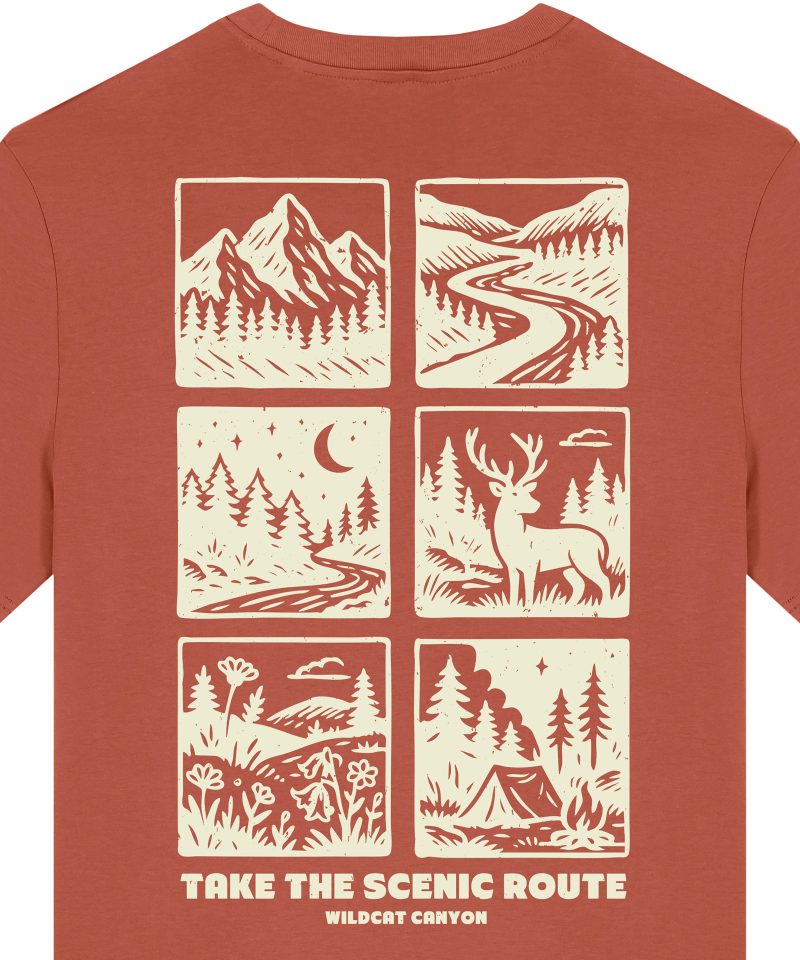 Wildcat Canyon Take The Scenic Route Men's Organic Cotton T-Shirt in Heritage Brown