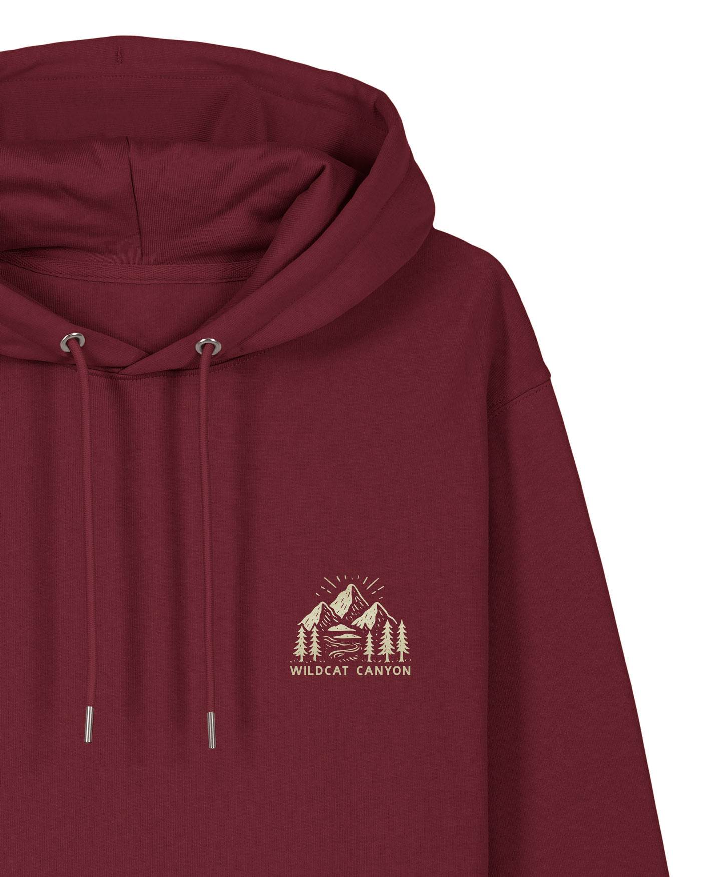 Wildcat Canyon Explore The Wilderness Unisex Organic Cotton Hoodie in Burgundy