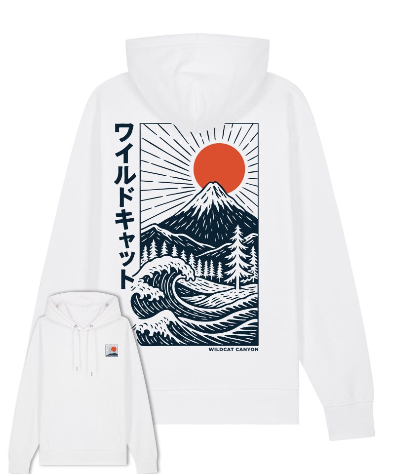 Wildcat Canyon Fuji Surf Unisex Organic Cotton Hoodie in White