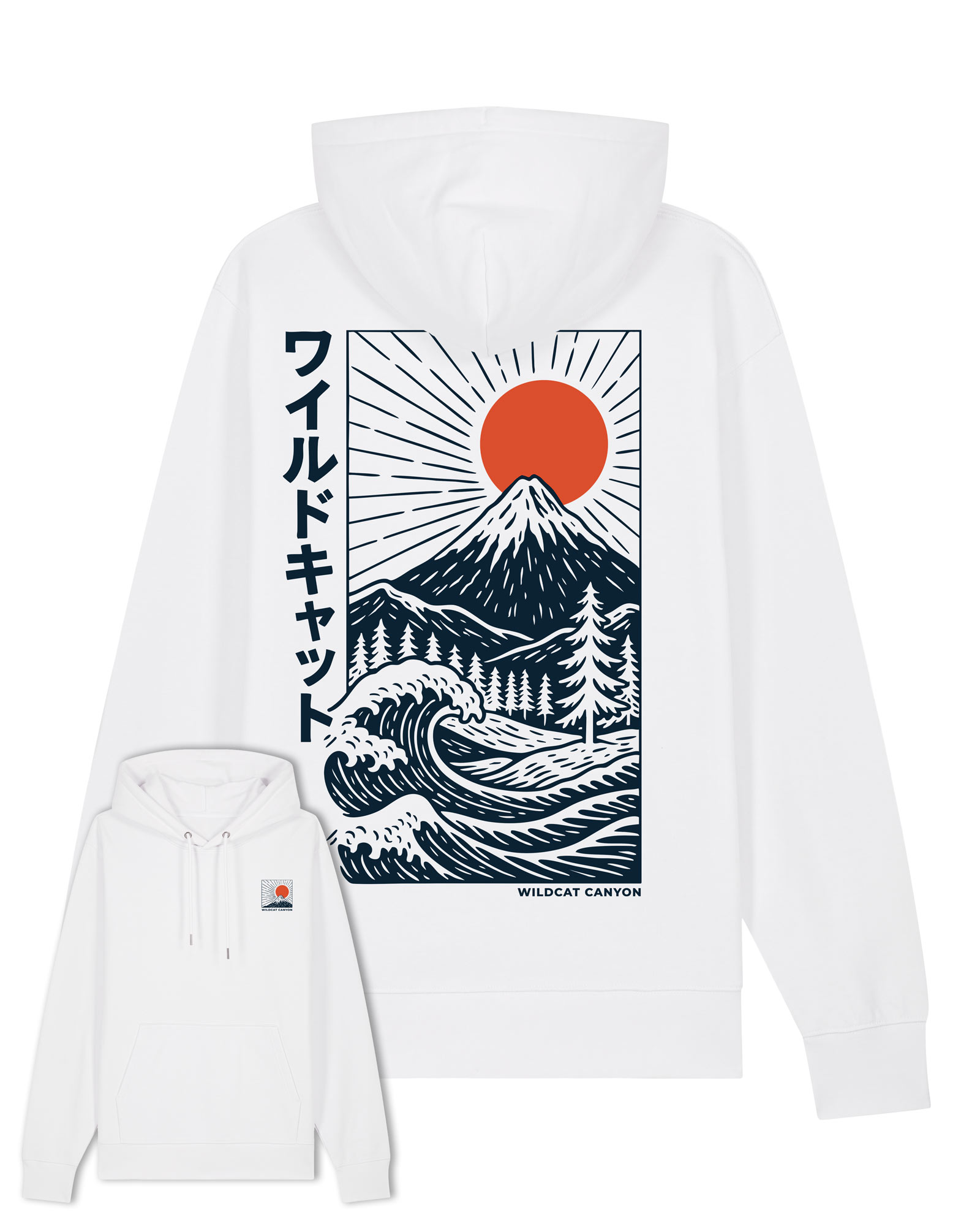 Wildcat Canyon Fuji Surf Unisex Organic Cotton Hoodie in White
