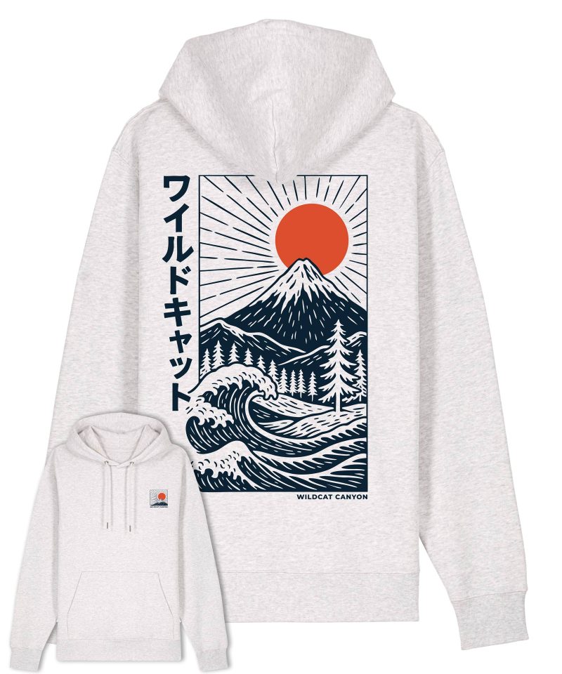 Wildcat Canyon Fuji Surf Unisex Organic Cotton Hoodie in Cool Heather Grey