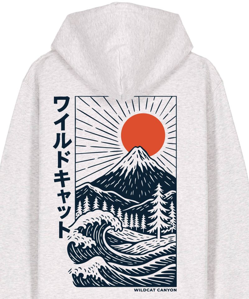 Wildcat Canyon Fuji Surf Unisex Organic Cotton Hoodie in Cool Heather Grey