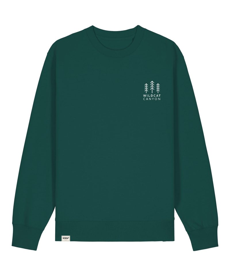 Wildcat Canyon Three Pines Unisex Embroidered Organic Cotton Sweatshirt in Glazed Green