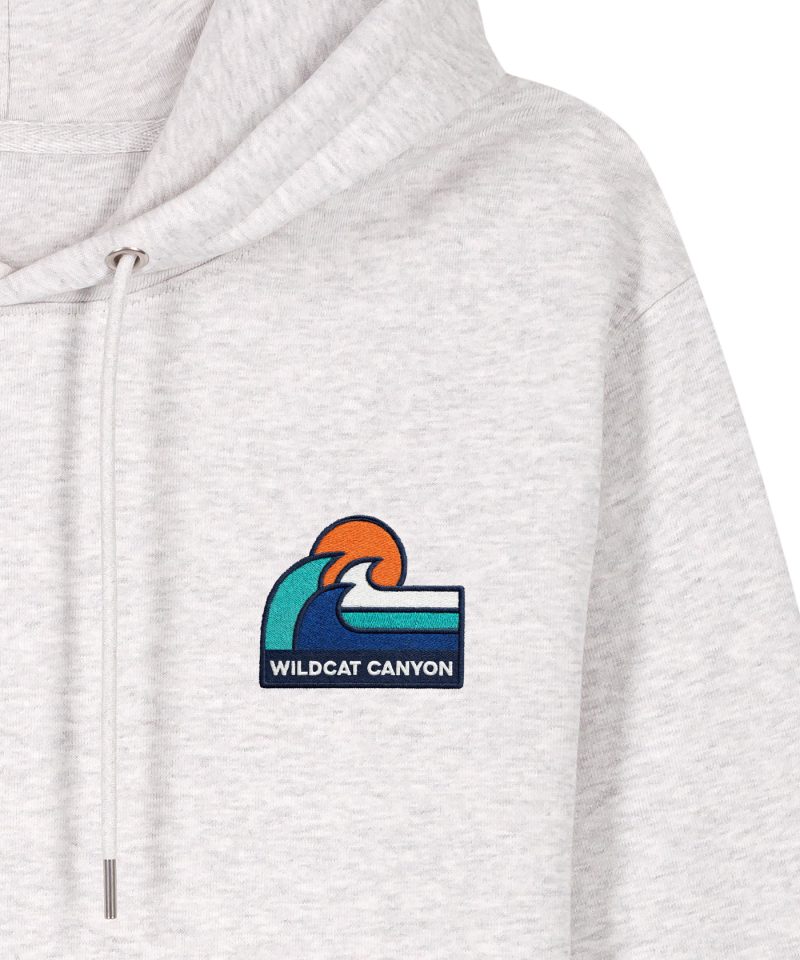 Wildcat Canyon Sundown Surf Unisex Embroidered Organic Cotton Hoodie in Cool Heather Grey