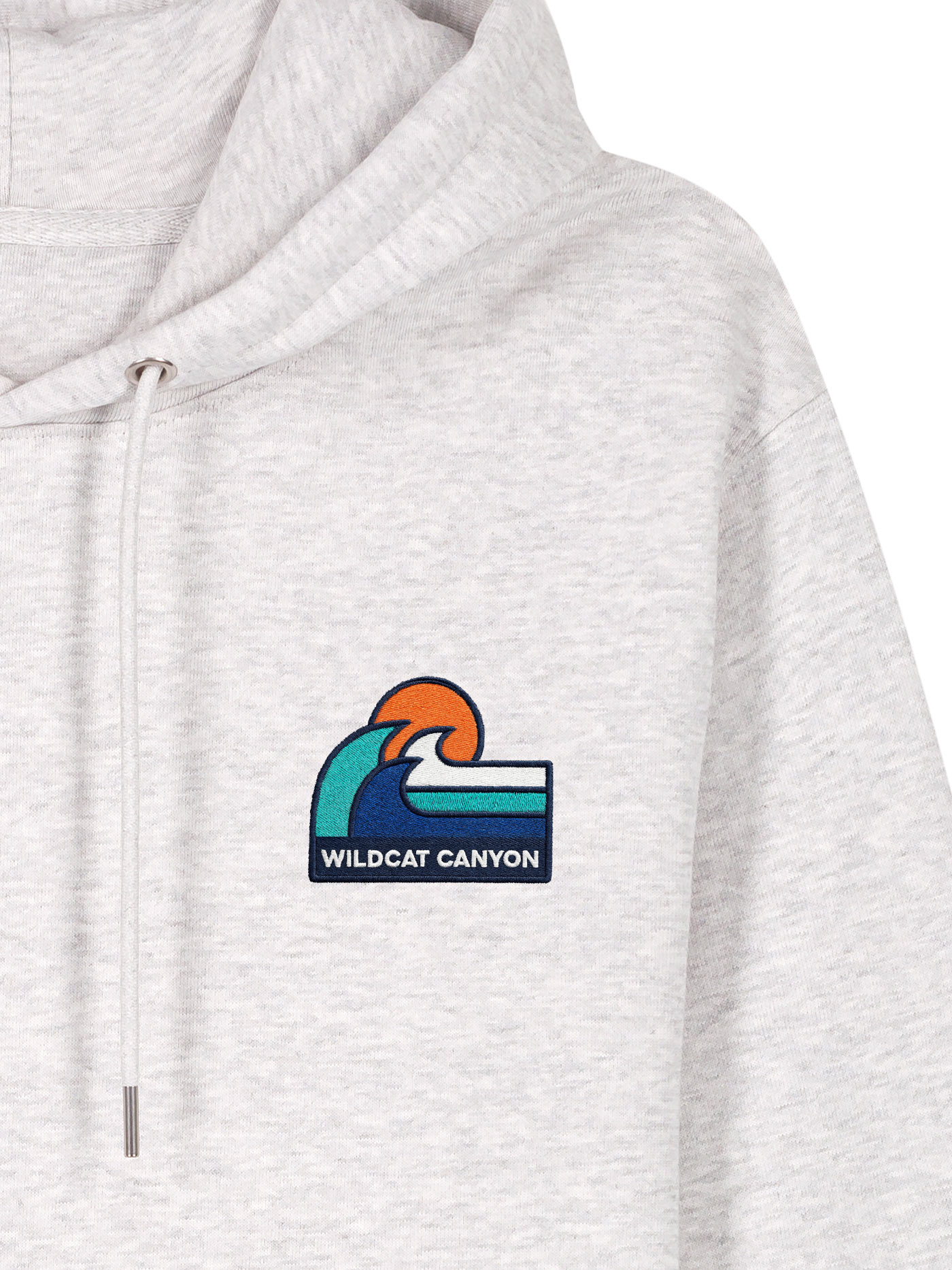 Wildcat Canyon Sundown Surf Unisex Embroidered Organic Cotton Hoodie in Cool Heather Grey