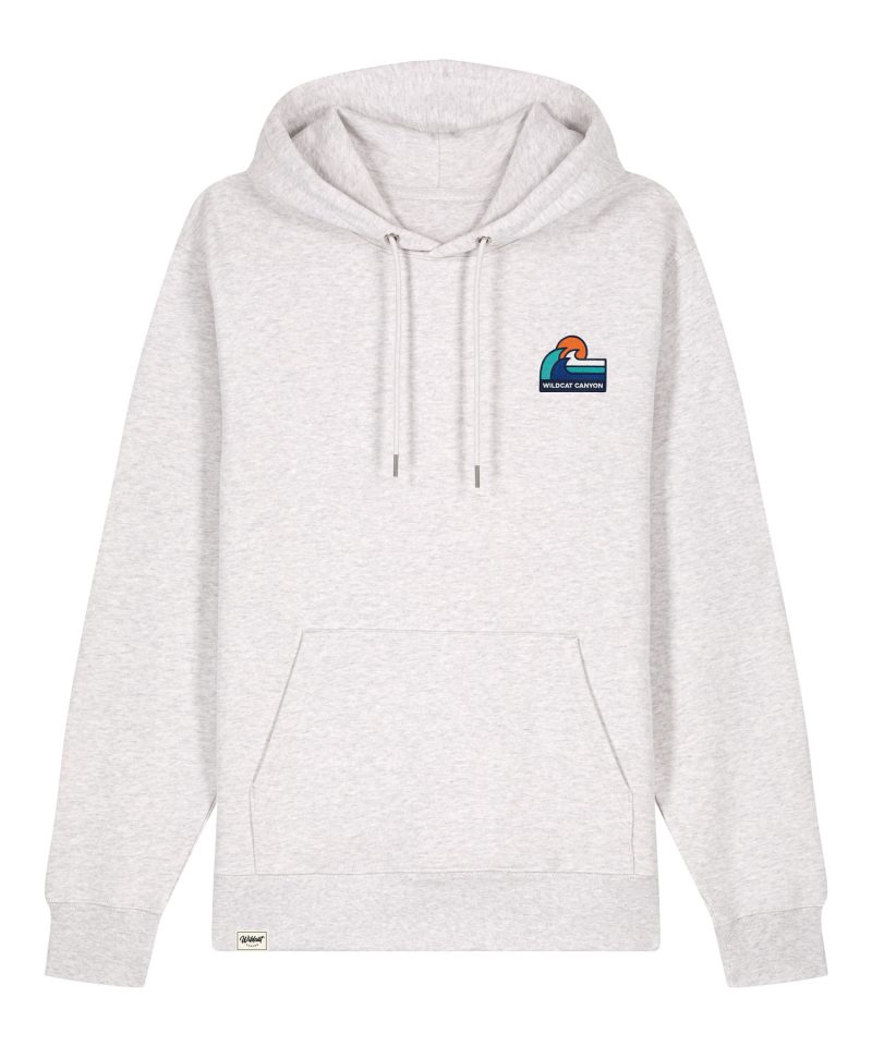 Wildcat Canyon Sundown Surf Unisex Embroidered Organic Cotton Hoodie in Cool Heather Grey