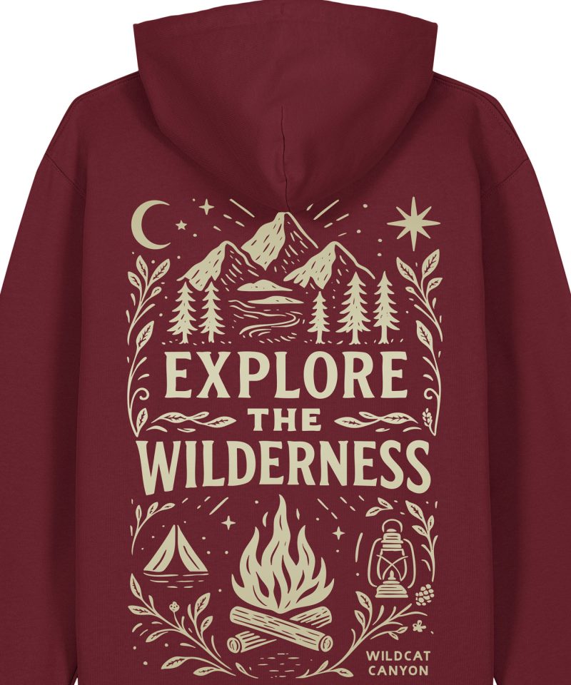 Wildcat Canyon Explore The Wilderness Unisex Organic Cotton Hoodie in Burgundy