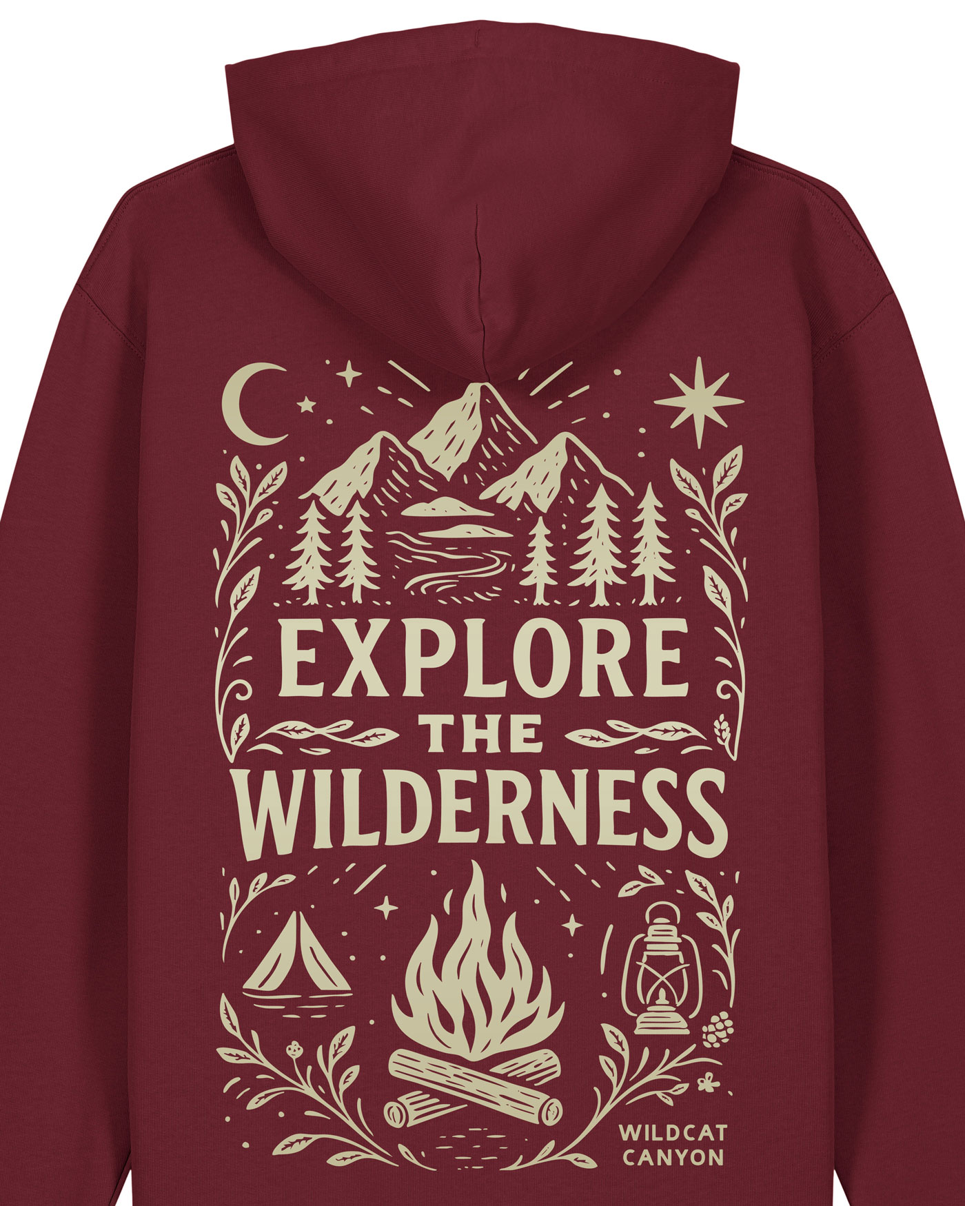 Wildcat Canyon Explore The Wilderness Unisex Organic Cotton Hoodie in Burgundy