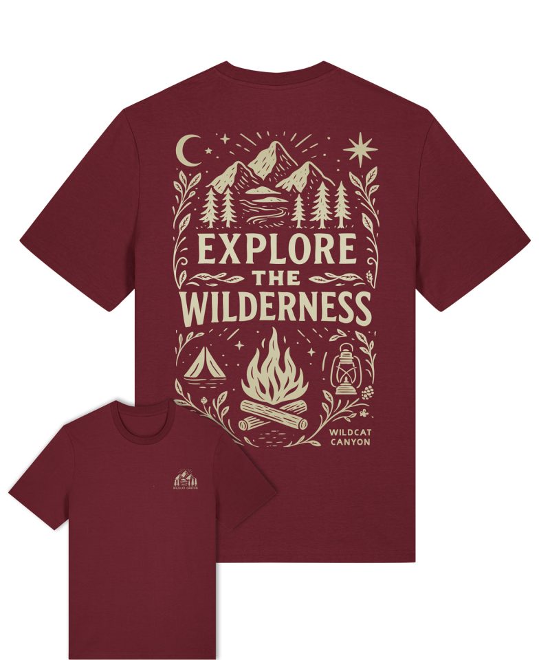 Wildcat Canyon Explore The Wilderness Men's Organic Cotton T-Shirt in Burgundy