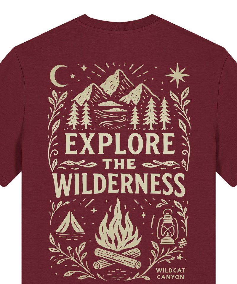 Wildcat Canyon Explore The Wilderness Men's Organic Cotton T-Shirt in Burgundy