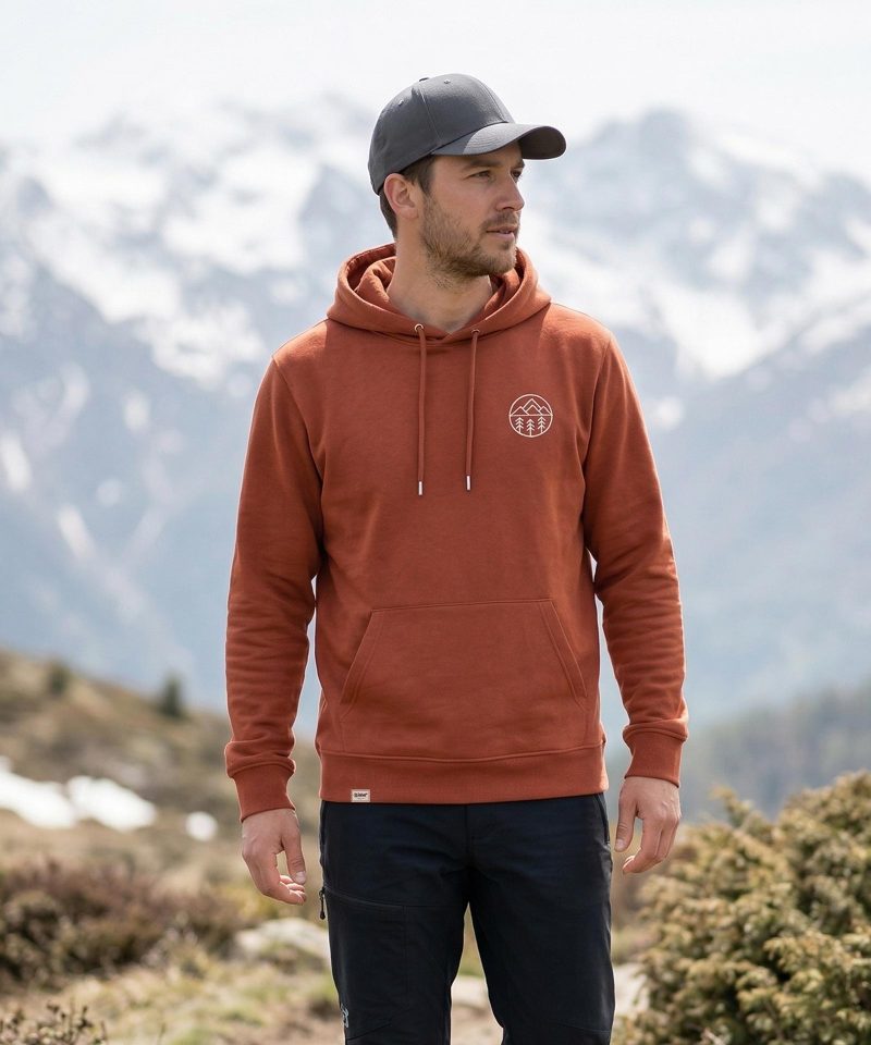 Man's organic cotton embroidered adventure hoodie