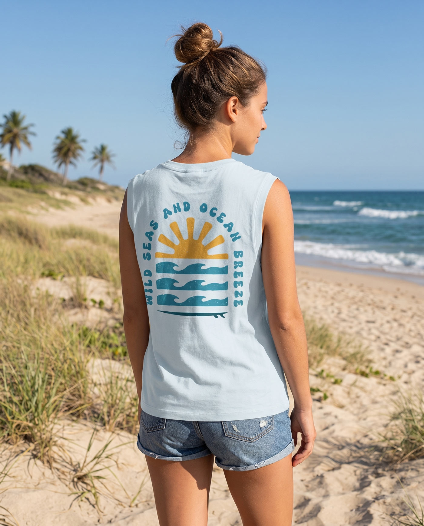 Women's organic cotton surf vest in ice blue